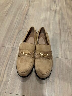 Old Navy Tan Suede Chain-Trim Loafers